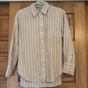 Cream colored Button down shirt with white stripes